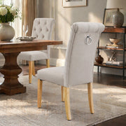 Set di 2 sedie da pranzo moderne in velluto beige con gambe in legno di quercia