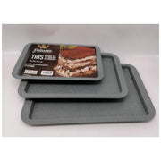 Trade Shop - Tris 3 Teglie Rettangolari Antiaderenti Rivestimento Stone 33/38/43 Cm Da Forno -