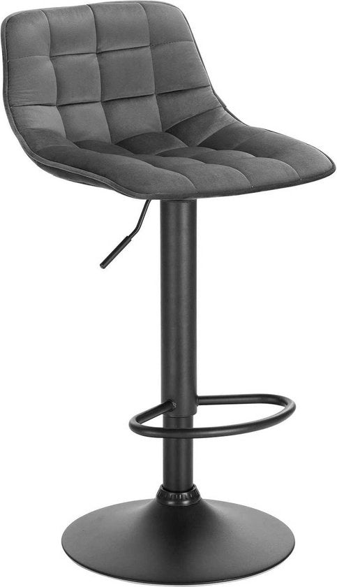 Barstoli in velluto - Con schienale - Grigio scuro - Set da 2 - Cucina - Sedili bar ergonomici - Regolabili in altezza - Altezza seduta 60-82cm