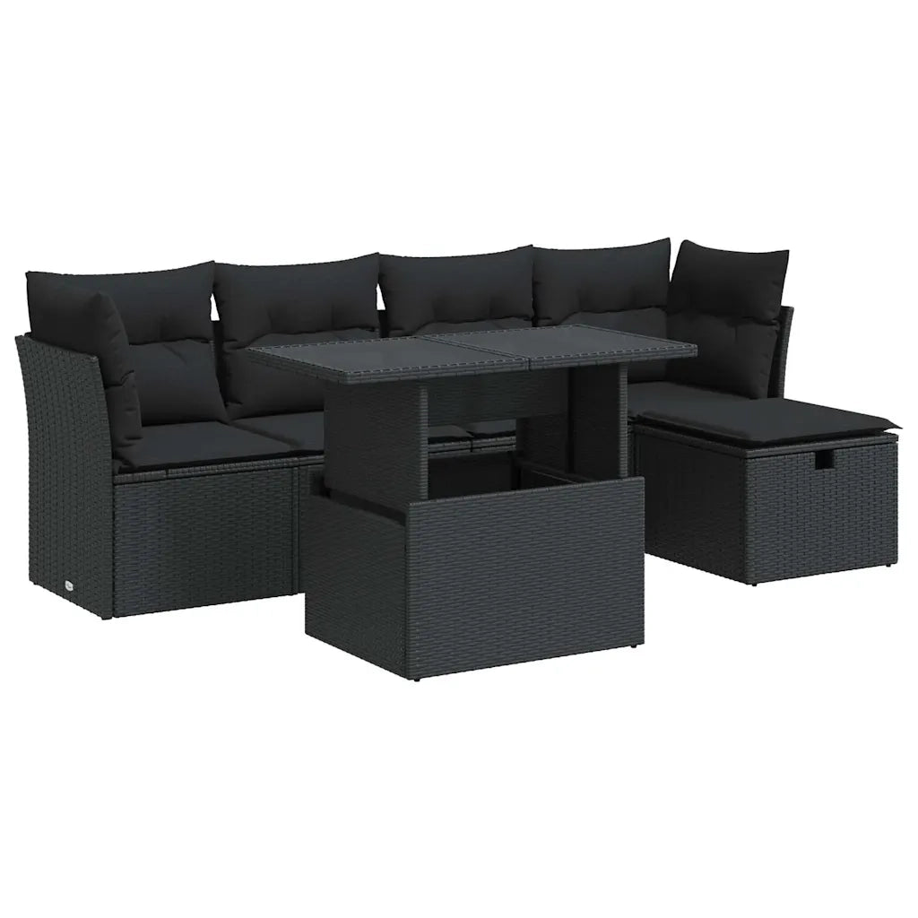 vidaXL Set Divano da Giardino 6 pz con Cuscini Nero in Polyrattan
