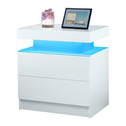 Comodino con 2 cassetti e LED regolabile per camera da letto e soggiorno; in legno ingegnerizzato; bianco