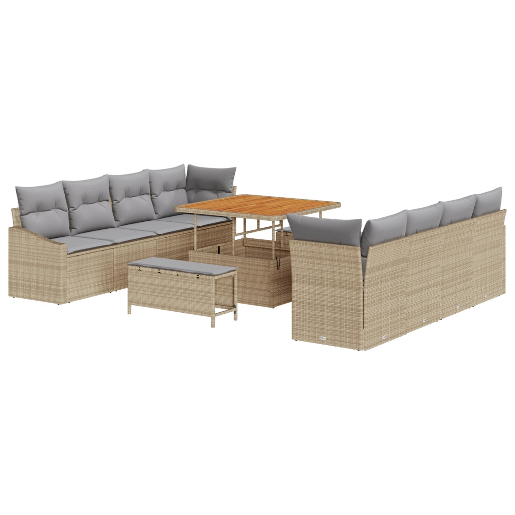 Set Giardino  11 Pezzi con Cuscini Beige in Polyrattan Acacia