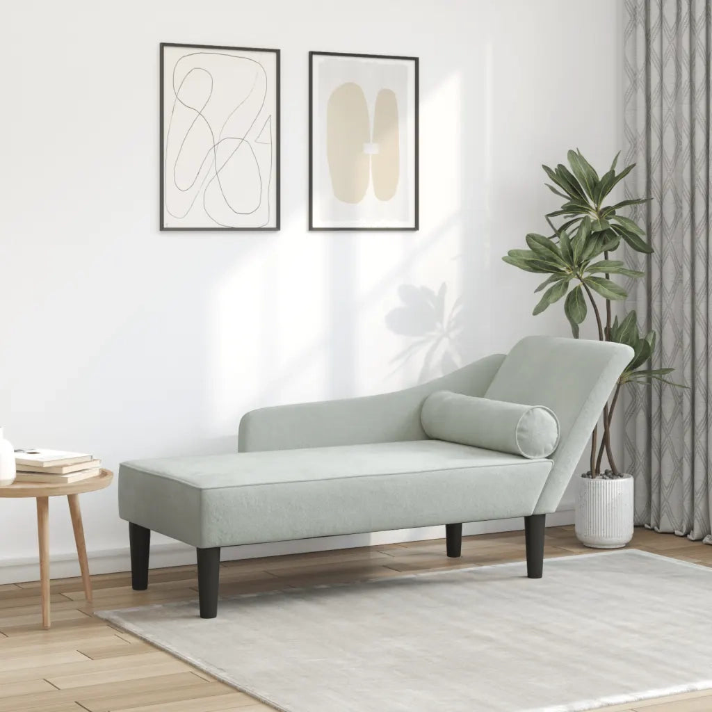 Chaise Longue con Cuscini Grigio Chiaro in Velluto 4007588