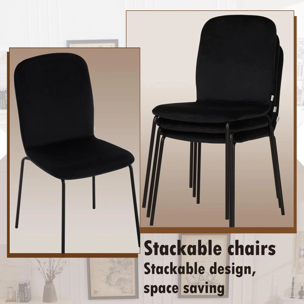 Sedie Sala da Pranzo 4 Pezzi, Sedie da Cucina, Sedie da Pranzo con Schienale, Senza Braccioli, per Soggiorno, Camera da Letto, in Velluto e Metallo, Nero, EZS41sz-4