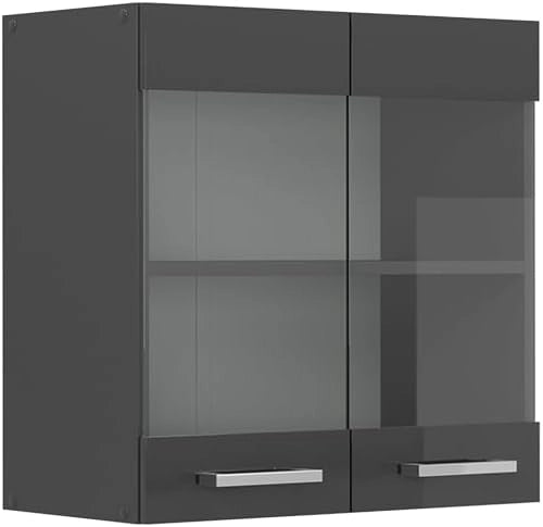 Mobile da cucina in vetro R-Line, Antracite lucido, 60 cm, per la libera combinazione all'interno di sistemi cucina modulari