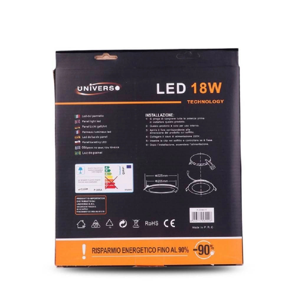 Trade Shop - Pannello Led Slim 18 W Incasso Rotondo In Pvc Luce Caldo Freddo Naturale P205a-t -