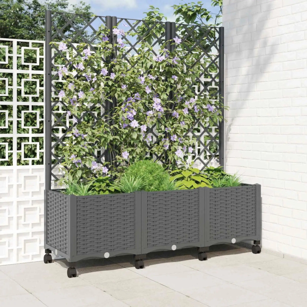 Vaso da giardino con grigliato e ruote Grigio Chiaro PP 3423059