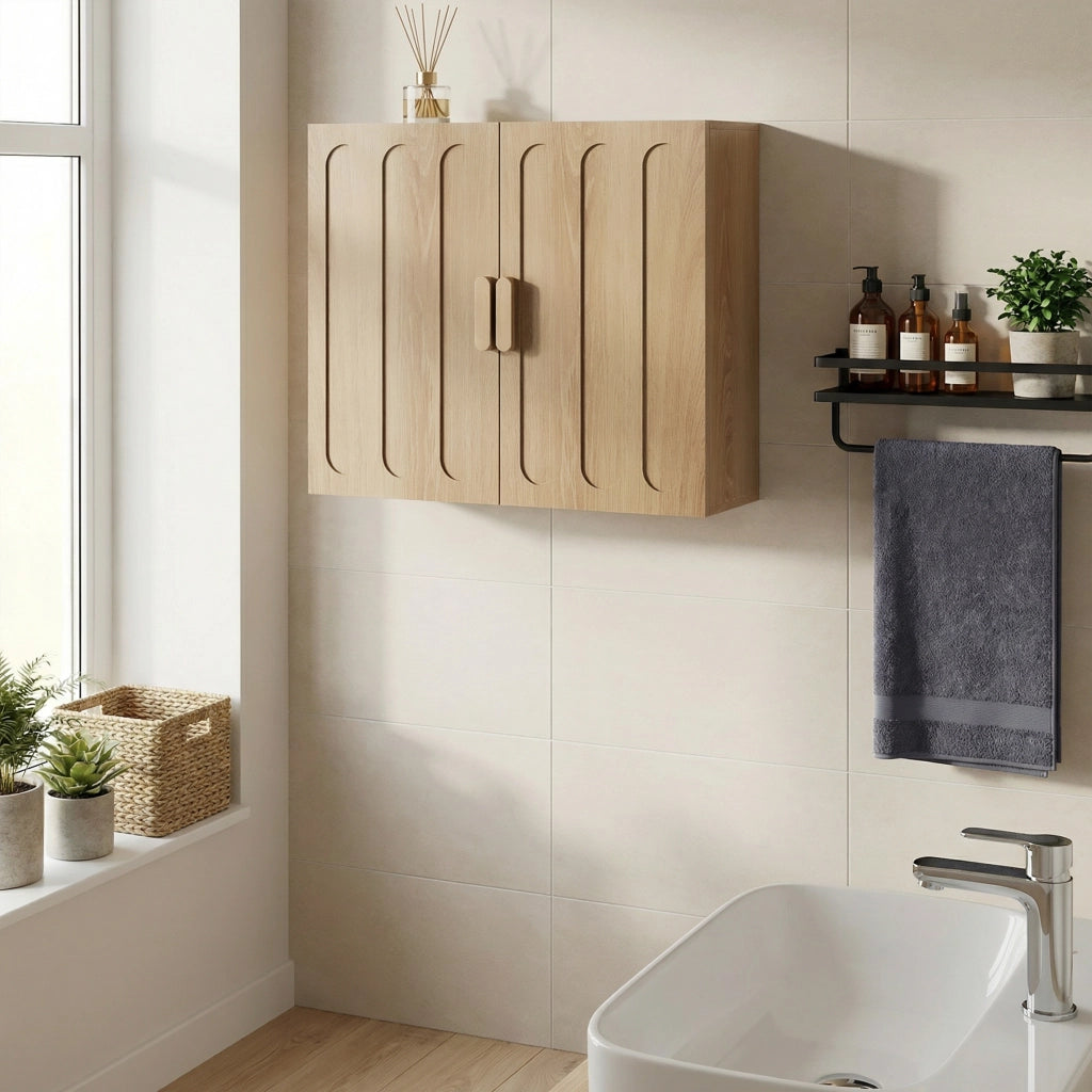 Armadietto Bagno a Parete ¨C MINIMAL ¨C Rovere, Ripiani Regolabili