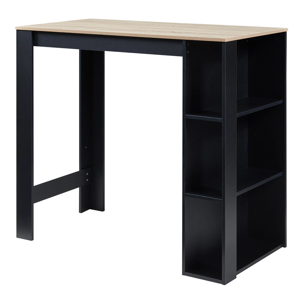 Tavolo Alto da Bar Danderyd Bancone a 3 Ripiani Laterali 120 x 60 x 106 cm - Nero e Effetto Rovere [en.casa]