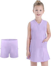 Tennisjurk per Bambina con Tasche e Pantaloncino Corto - Linea A - Blu Scuro 150 - Gonna Atletica per Allenamento