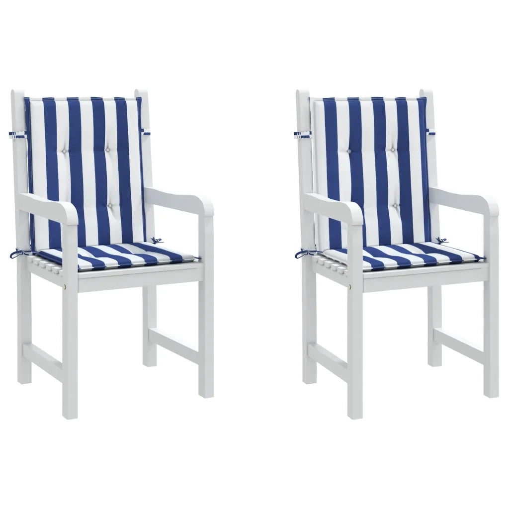 Cuscini Sedia Schienale Basso 2pz Strisce Bianche e Blu Tessuto 361319