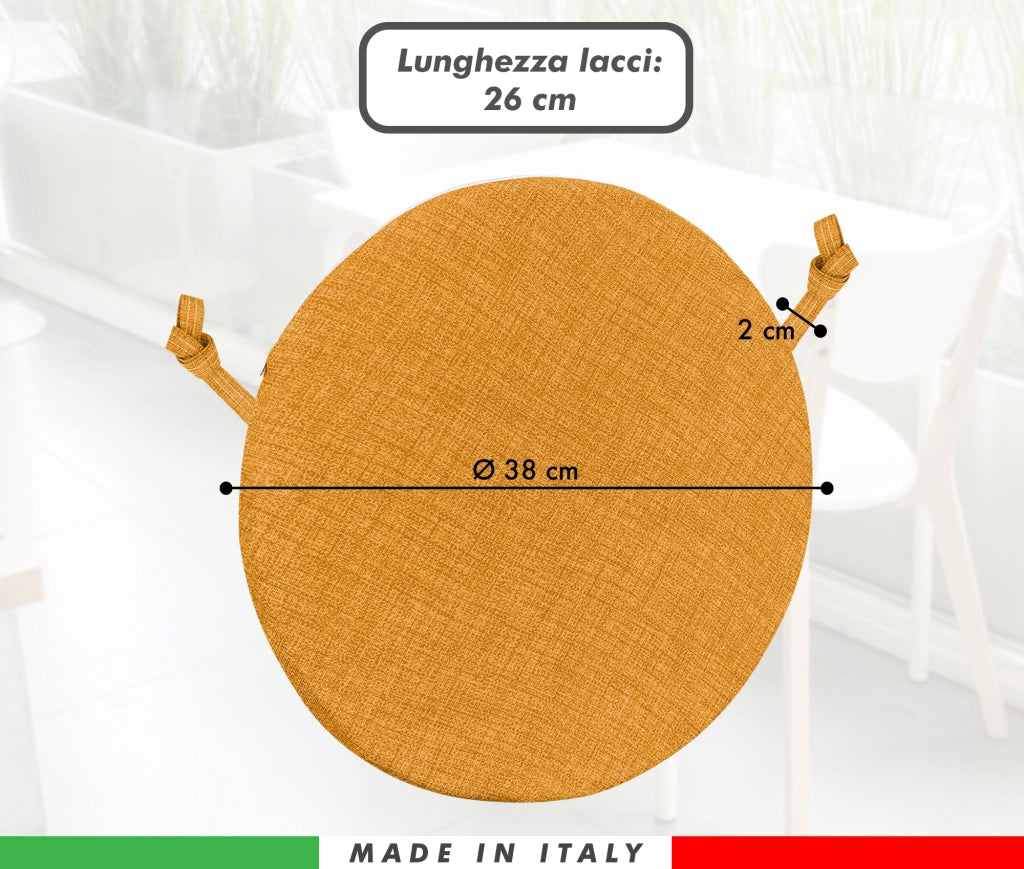 Cuscini Rotondi Per Sedie Cucina Imbottiti Sfoderabili Con Cerniera Cuscino Rotondo Ø 40 Cm Sedia Tavolo Lavabile In Lavatrice Con Lacci Per Fissaggio Prodotto Italiano Comodi 6 Pezzi - Arancione