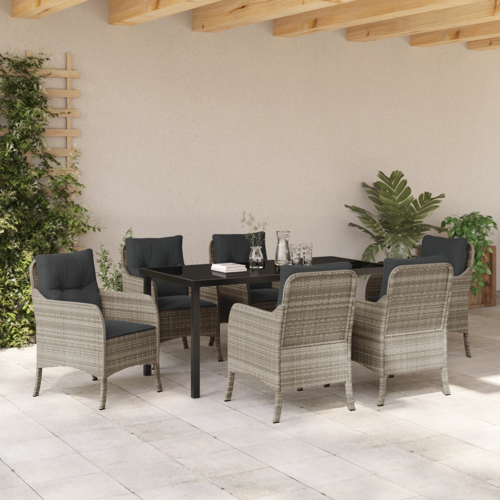 Set da Pranzo da Giardino 7 Pezzi con Cuscini Grigio Chiaro e Polyrattan