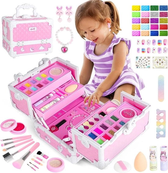 Scatola di bellezza per bambini artista di trucco - colore rosa, giocattolo divertente e creativo.