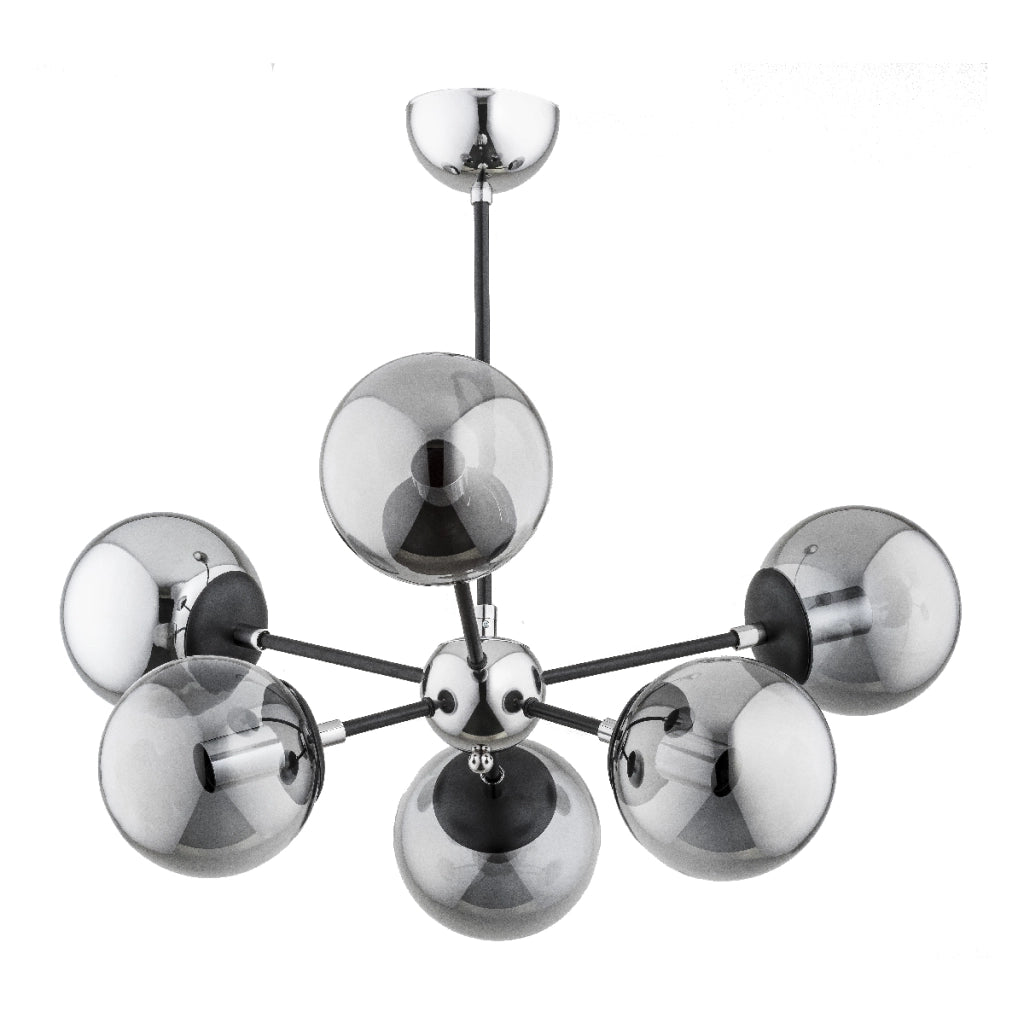 Lampada sospesa moderna cromo sfere fumé 6xE14 Alfa Melody