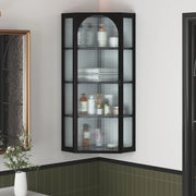 Mobile pensile a parete con 4 ripiani; 56 × 40 × 105 cm; metallo e vetro temperato; nero