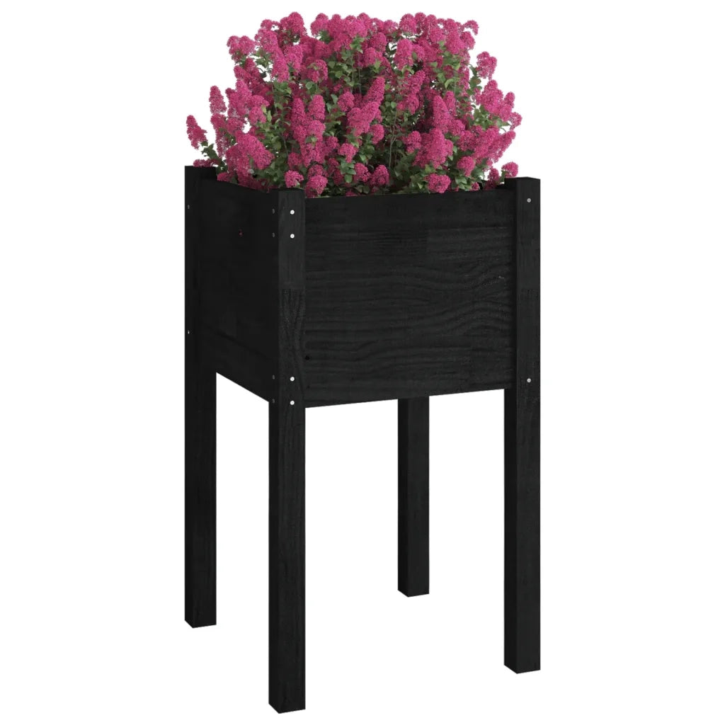 Fioriera da Giardino-Vaso da Esterno-Contenitore per Piante Nera 40x40x70 cm in Legno Massello di Pino