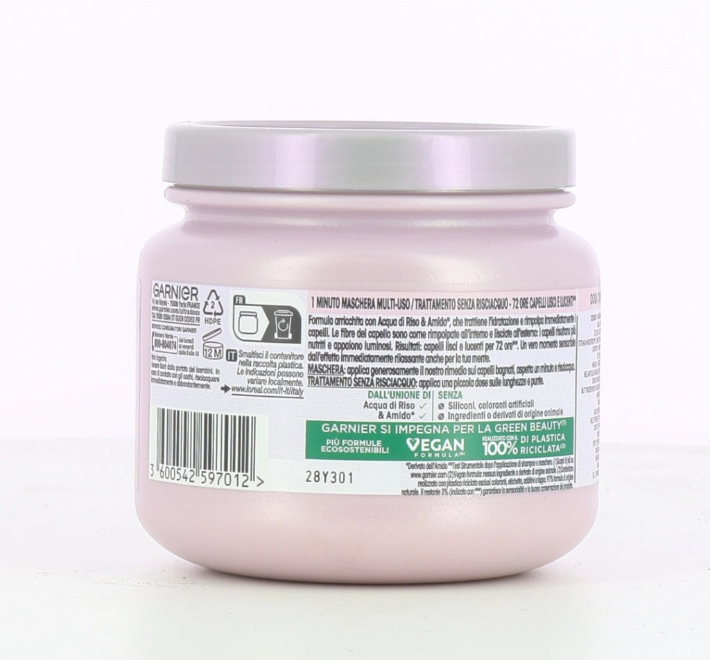 GARNIER ULTRA DOLCE MASCHERA LISCIANTI PER CAPELLI LUNGHI EFFETTO ILLUMINANTE 1 MINUTO DI POSA CON  ACQUA DI RISO 340 ML