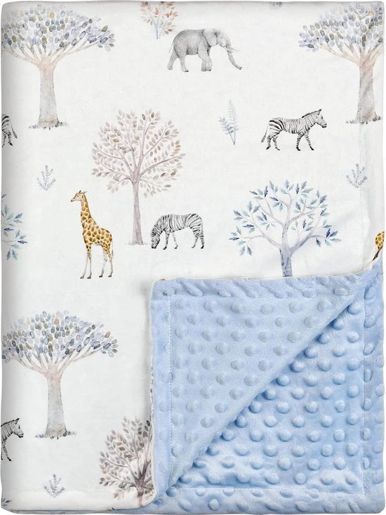 Sprei unisex per bambini 75x100cm blu super morbido con giraffa e elefante per neonati e bambini piccoli