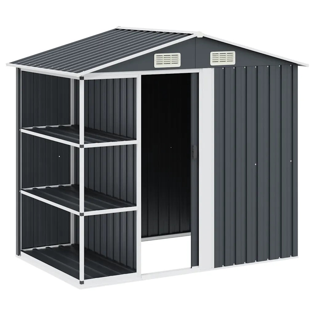 Capanno da Giardino con Scaffali Antracite 205x130x183 cm Ferro