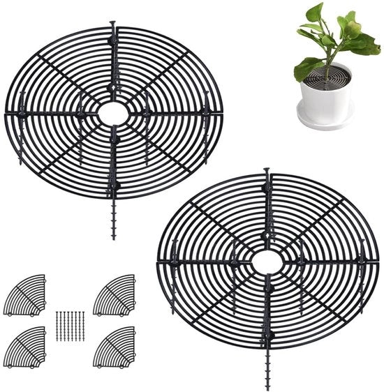 Bloempot con Protezione per Piante 30 cm - Protezione per Piante - Protezione contro i Gatti - 2 Pezzi - Materiale ABS - Nero - Protezione per Piante con Reticolo