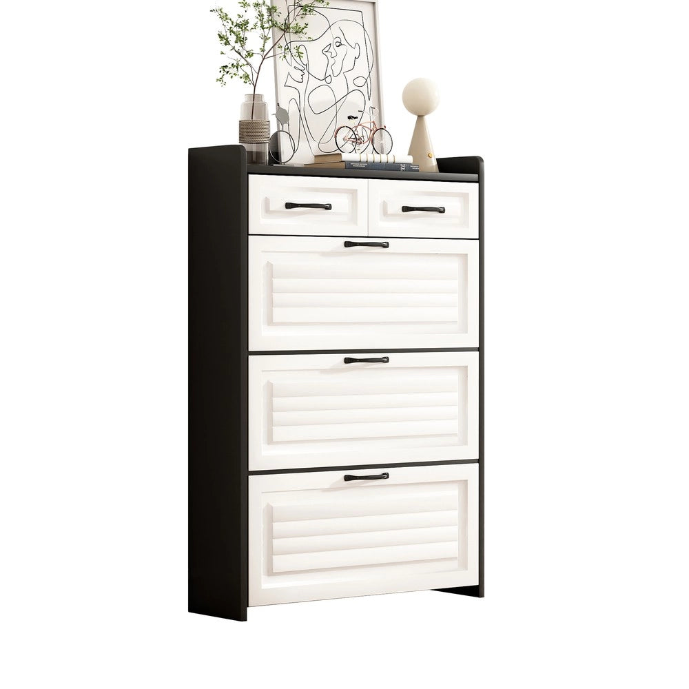 Scarpiera con Ante e Cassetti ¨C MINIMAL ¨C Legno, Bianco, 80x23.5x131 cm