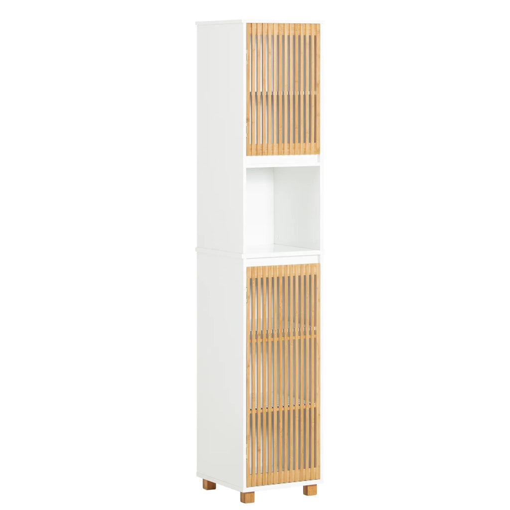 Mobile Alto Da Bagno Mobile Colonna Bagno Mensola Bagno Stretta Bianco-Naturale 33x33x165cm BZR127-W SoBuy