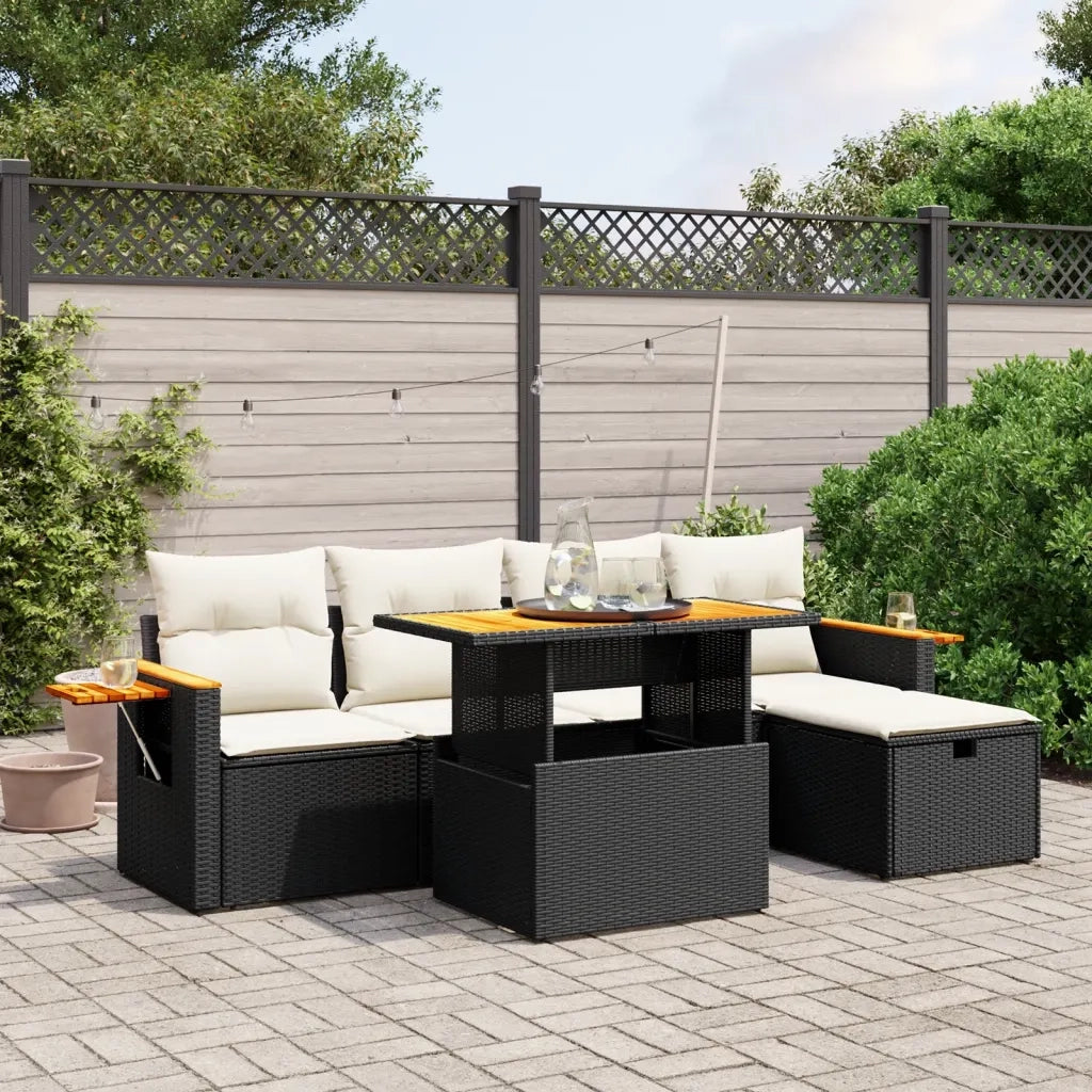 Set Divano da Giardino 6 pz con Cuscini Nero in Polyrattan 3276136