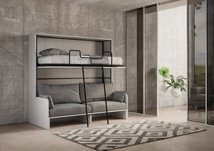 Letto Doppio A Scomparsa Kando Con Divano Bianco Frassino e Grigio