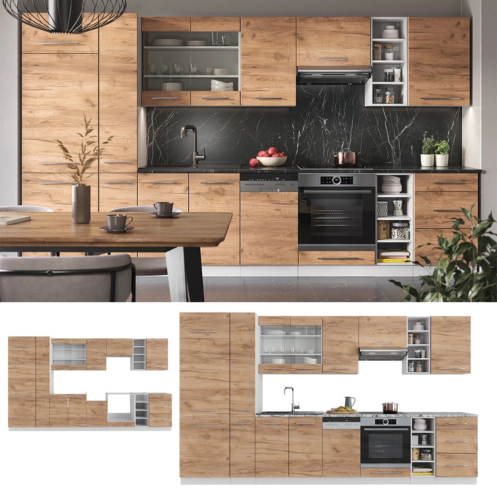 Cucina componibile Fame-Line Rovere dorato/Bianco 355 cm senza piano di lavoro Vicco