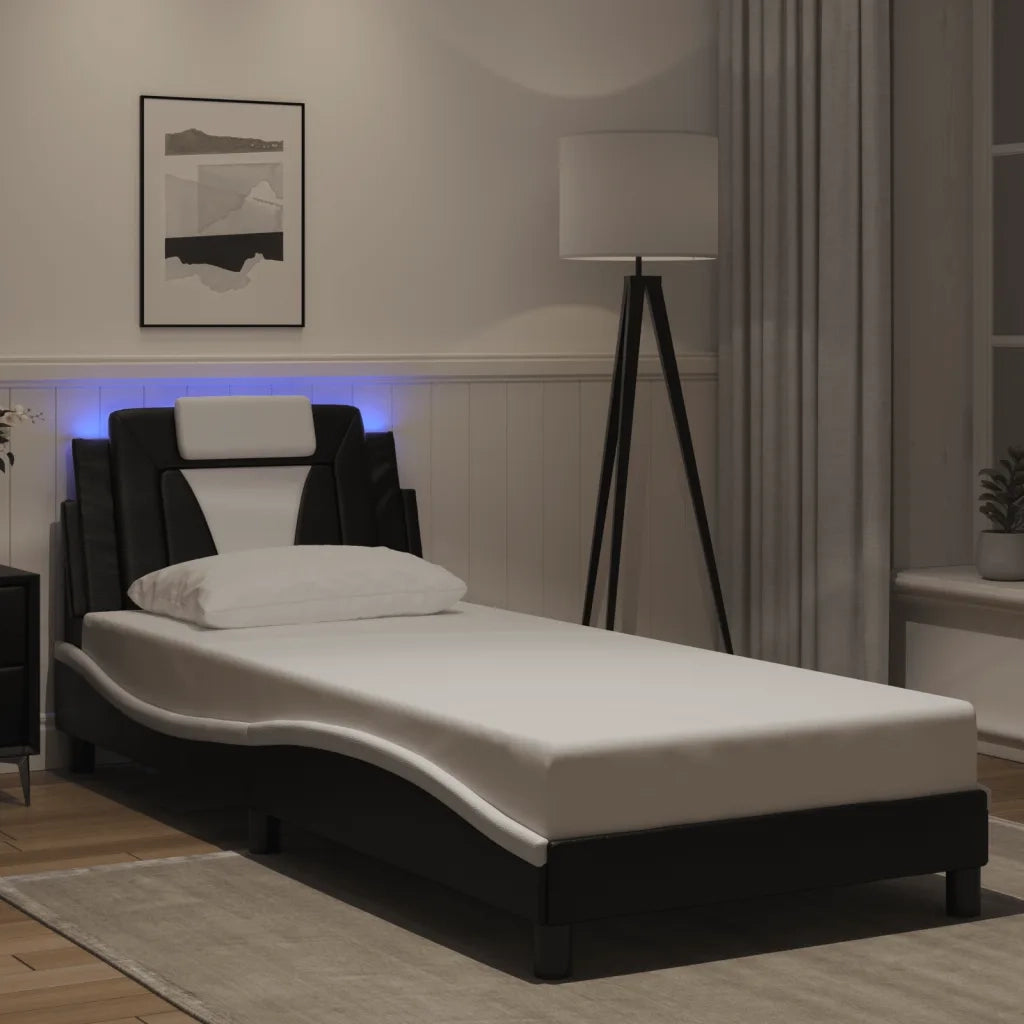 Giroletto Viana con LED senza Materasso Nero e Bianco 90x200 cm 3213999