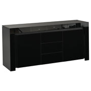 Credenza con 2 ante e 3 cassetti; LED e piano lucido - per soggiorno - 140 x 40 x 65 cm - nera