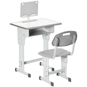 EasyComfort Banco Scuola con Sedia ad Altezza Regolabile e Luce per Bambini 6-12 Anni, Acciaio e MDF, Grigio
