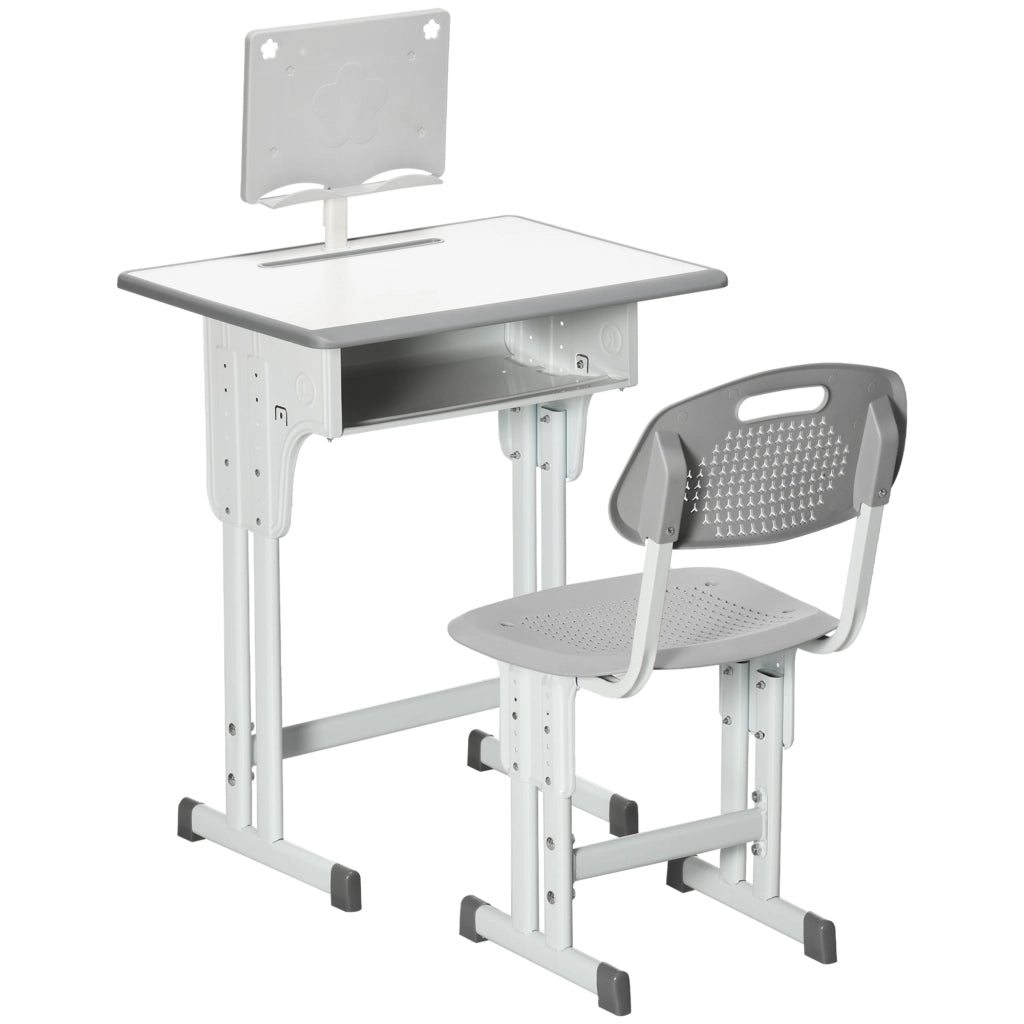 EasyComfort Banco Scuola con Sedia ad Altezza Regolabile e Luce per Bambini 6-12 Anni, Acciaio e MDF, Grigio