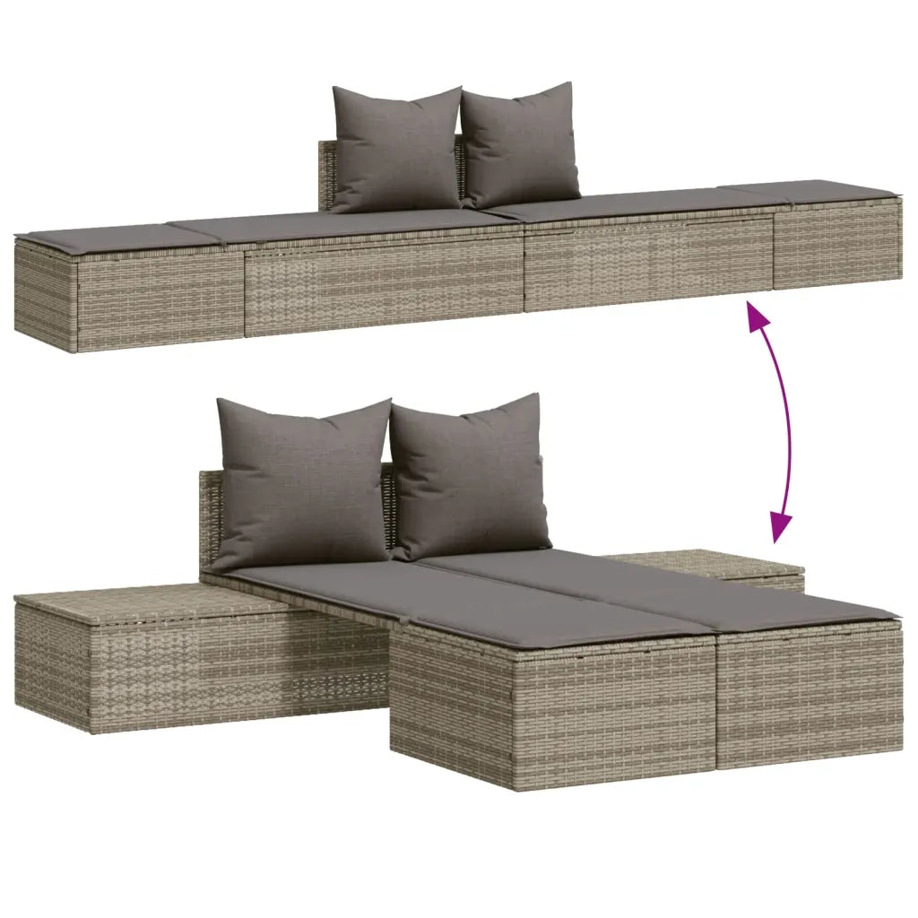 Lettino Prendisole | Sdraio da giardino | Lettino da sole Doppio con Cuscini Grigio in Polyrattan