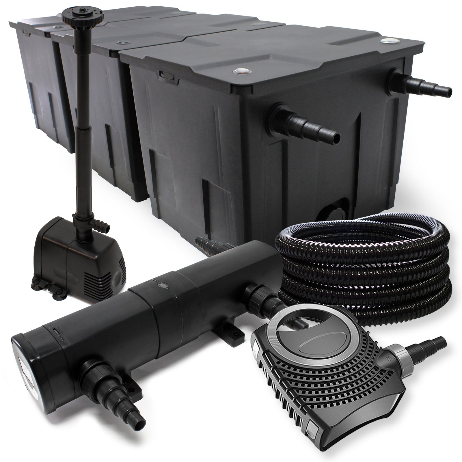 Set filtrante per laghetto Filtro bio da 90000l con Chiarificatore UVC 18W, Pompa 80W e Fontana