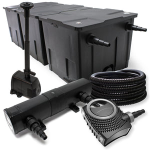 Set filtrante per laghetto Filtro bio da 90000l con Chiarificatore UVC 18W, Pompa 80W e Fontana