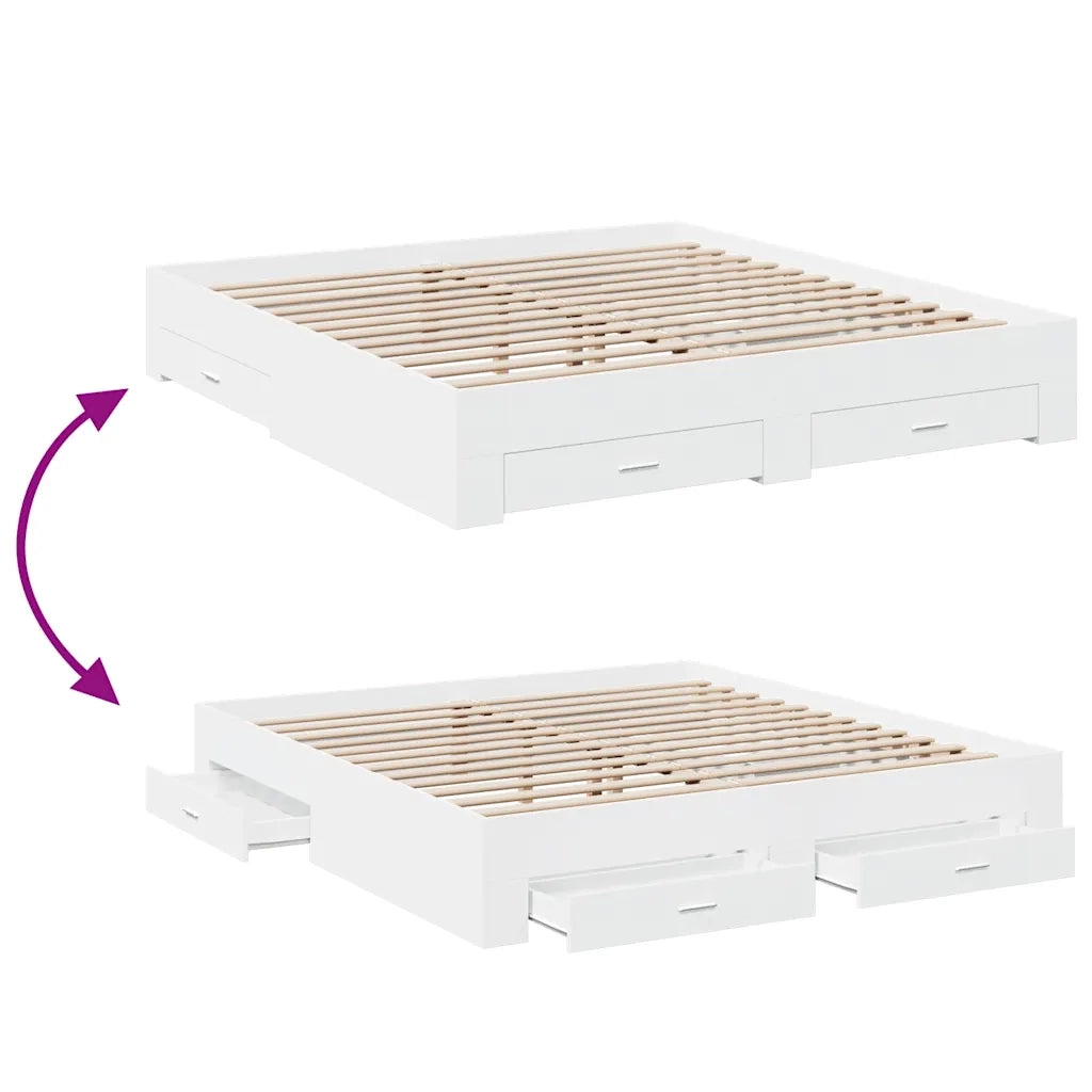 Giroletto con Cassetti Bianco 200x200 cm in Legno Multistrato
