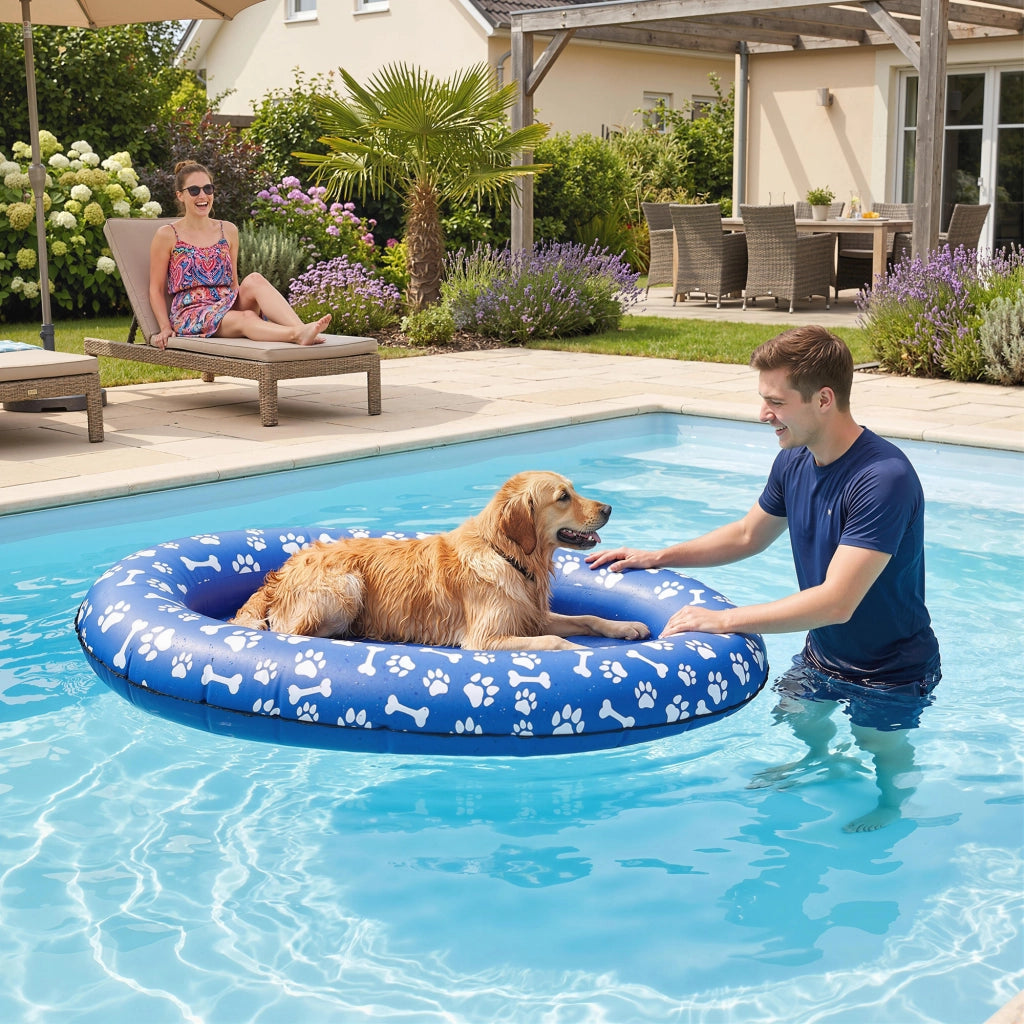 Galleggiante per Cani Gonfiabile 155x104x25 cm Pieghevole per Cani fino a 40 kg in PVC Blu