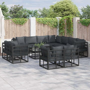 Set Divano da Giardino con cuscino 12 pcs Nero Alluminio 3378933