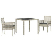 Set da Pranzo per Giardino 3 pz | Set Salotto da Giardino Grigio chiaro polyrattan