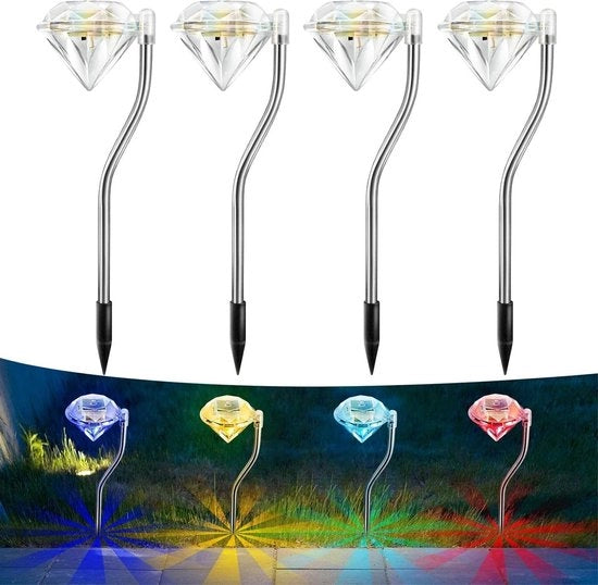 Lampade solari per esterno - 4x illuminazione a forma di diamante per giardino alimentata da energia solare, impermeabile per balconi, vasi di fiori e decorazione di terrazza