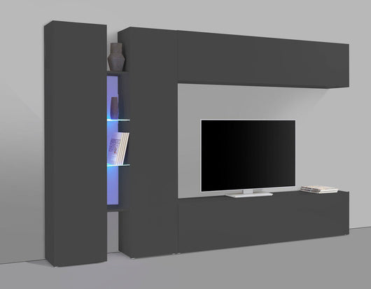 Parete Attrezzata Soggiorno 280x30x180 cm Maruska n°8 Grigio Antracite Opaco