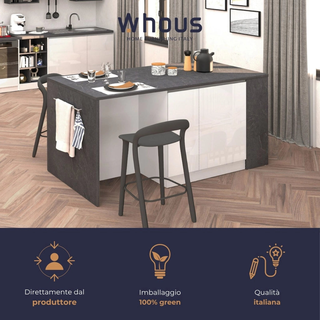 WHOUS Isola da cucina Sole 2 ante 2 cassetti e 1 scaffale bianco lucido/report 168x90x91 cm