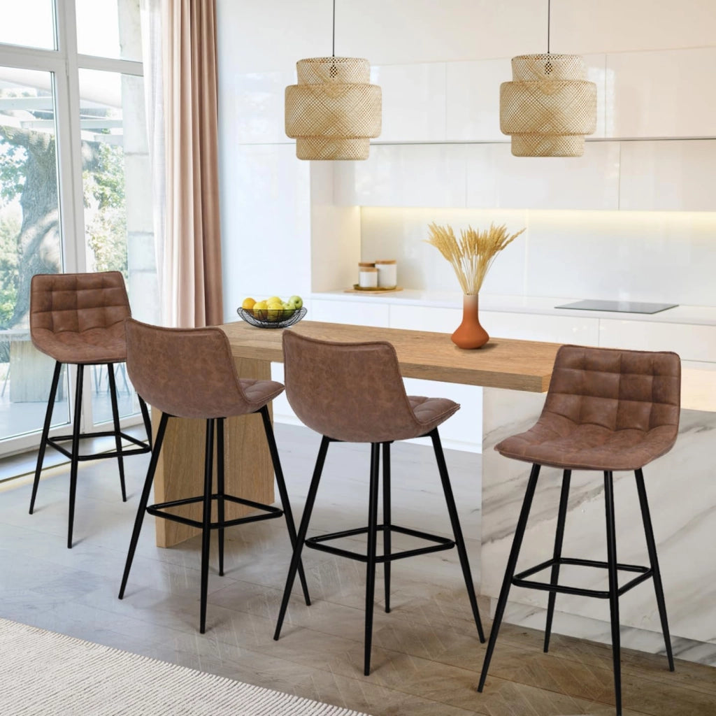 Set di 4 sgabelli da bar in velluto marrone vintage MADY