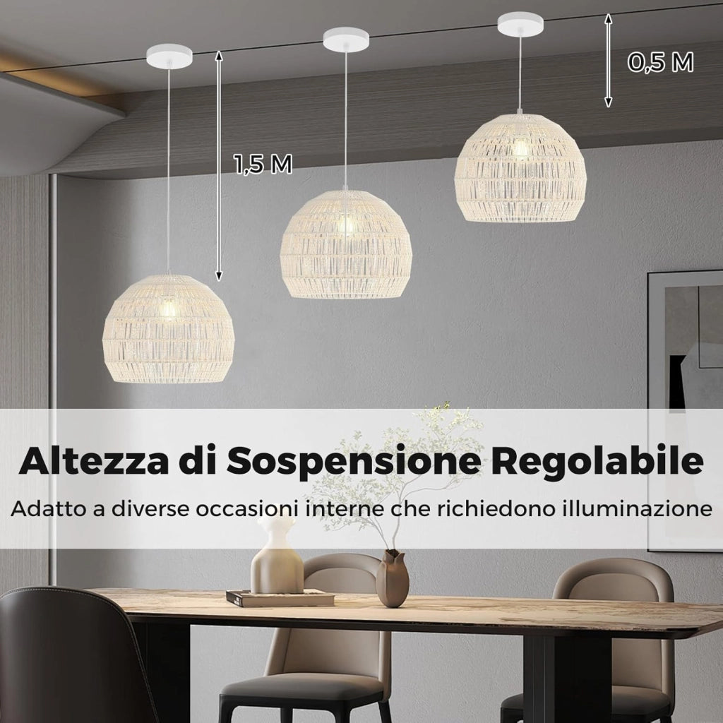 Lampada a Sospensione, Lampadario Moderno con Struttura in Metallo e Cupola in Carta, Luce con Altezza Regolabile per Cucina, Camera da Letto e Soggiorno, 43 x 43 x 34 cm (Beige) [Classe di efficienza energetica F]