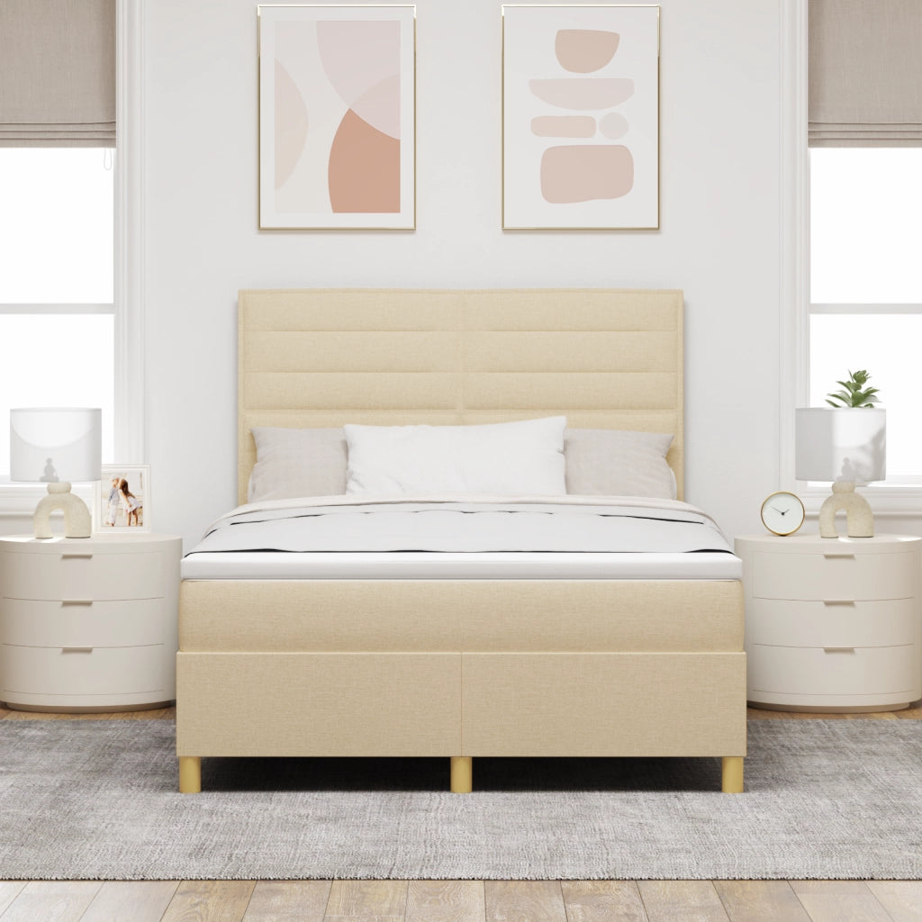 Letto Rete a Molla e Materasso Crema 140x190 cm in Tessuto