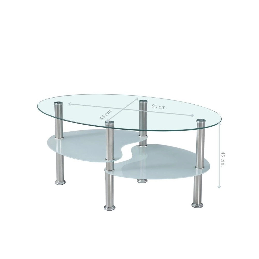 Tavolino ovale da salotto con 3 piani in vetro 90x55x45 Mimas
