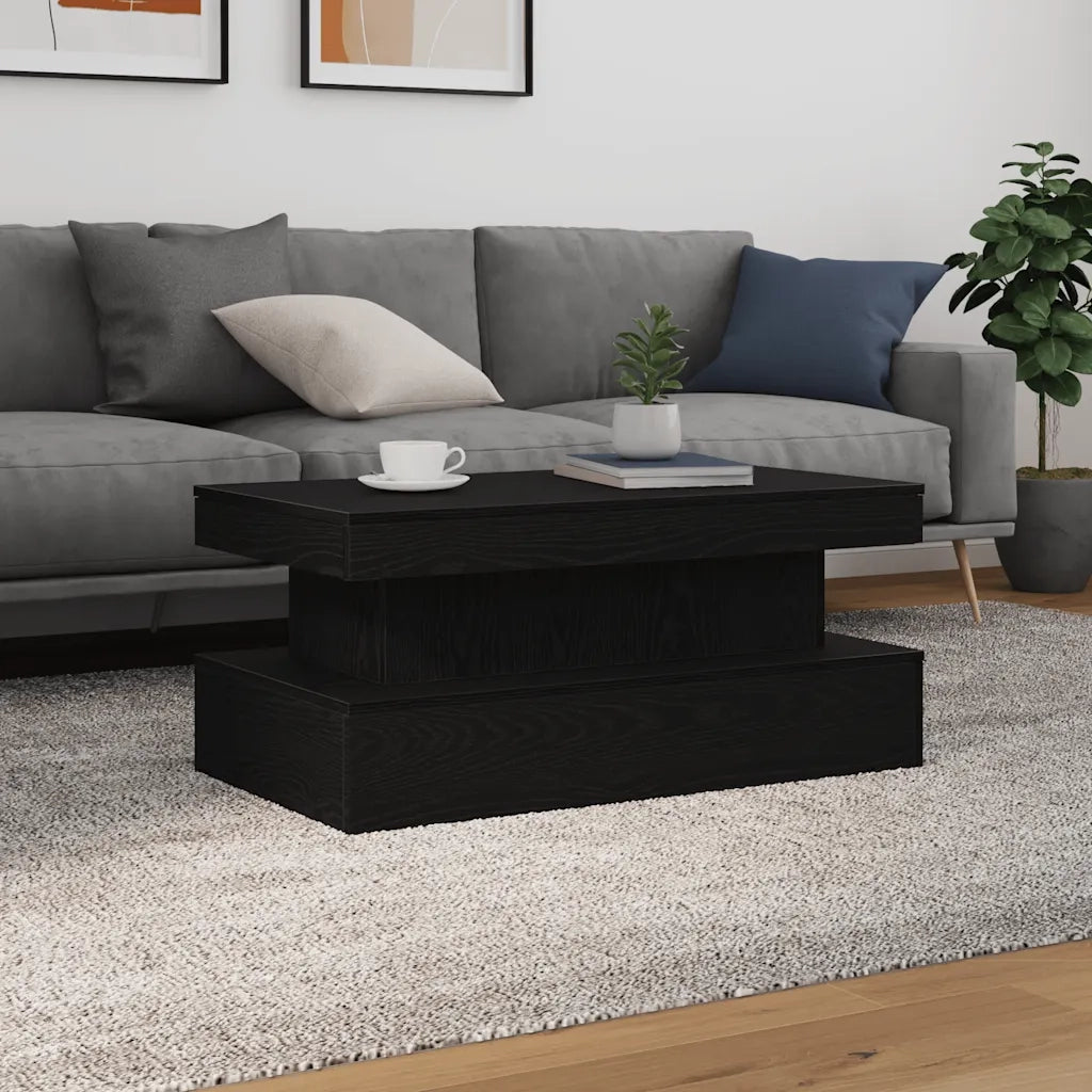 Tavolino da Soggiorno con Luci LED Rovere Nero 90x50x40 cm 862256