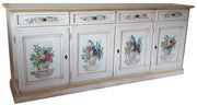 Credenza 4 porte legno shabby bianco anticato decori ocra 205x42x86 - Mobili 2G